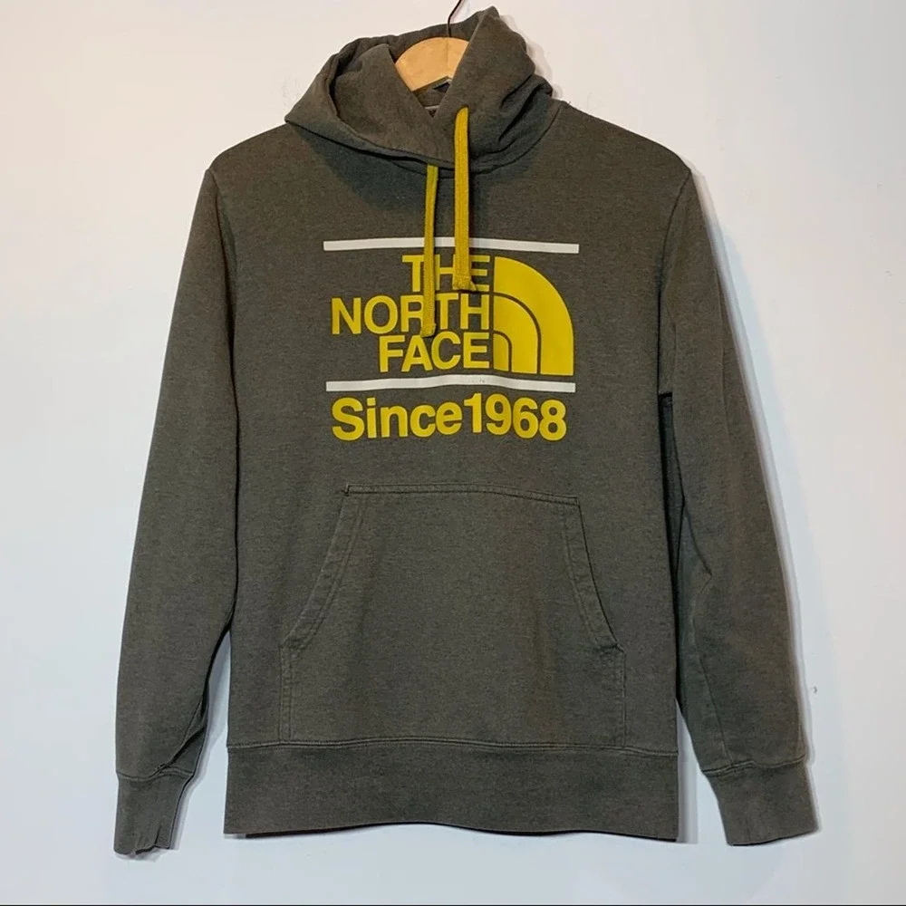 EUC The North Face Gray, Yellow and White Hooded‎ Sweatshirt Hoodie